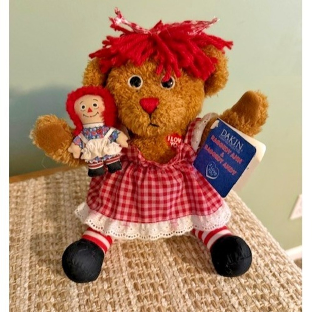 Dakin Raggedy Ann Bear 9 inch With Special Friend 3 inch Plush Red Gingham Dress